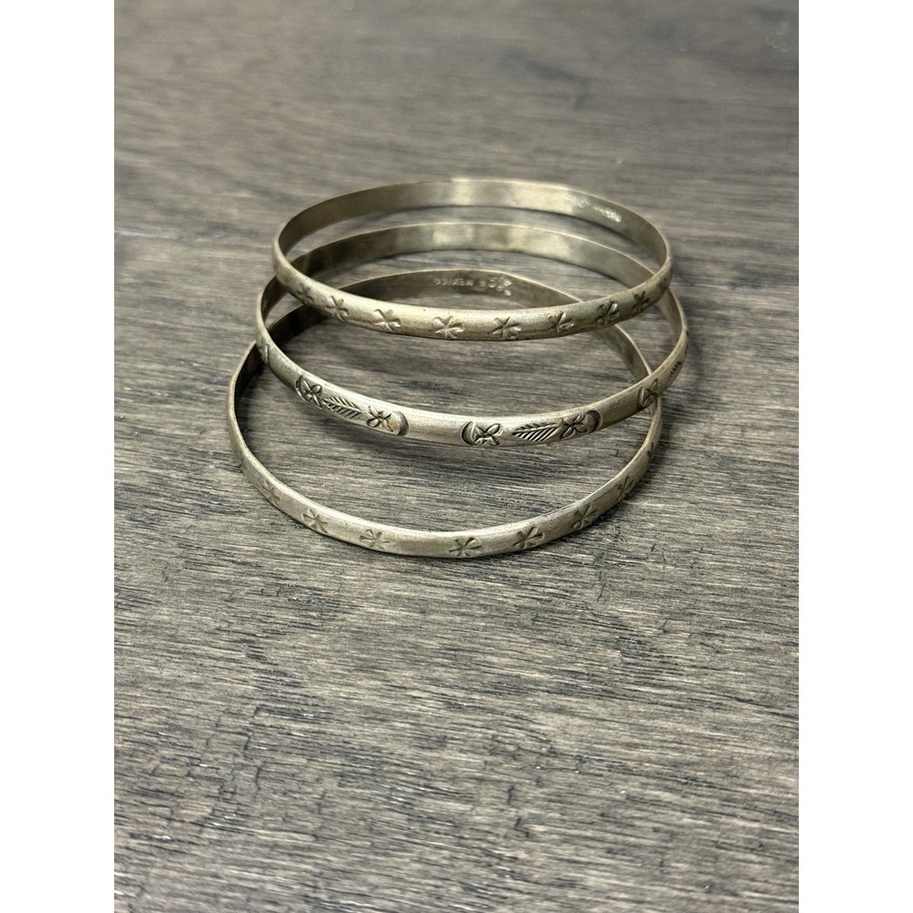 Estate Vintage TAXCO Stamped Three Sterling Silver Bangels Bracelets Signed RC